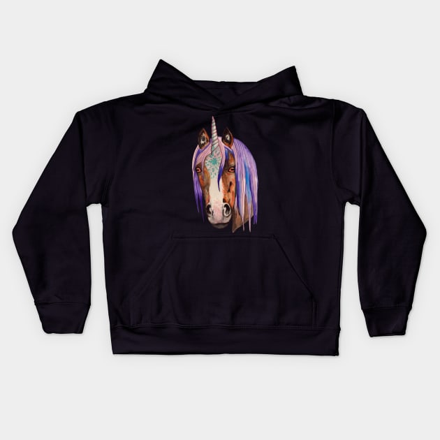 Magic watercolor unicorn horse Kids Hoodie by deadblackpony